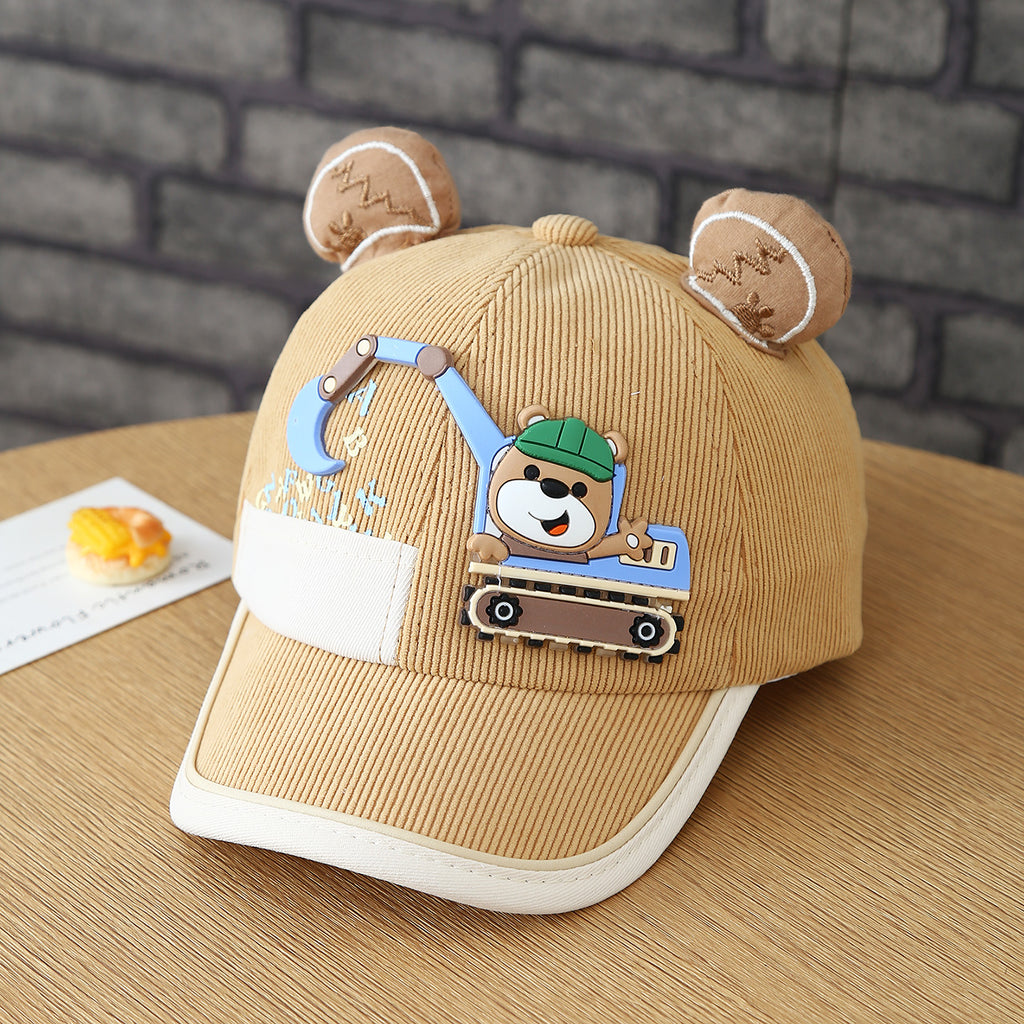 Garçons et filles de dessin animé Bulldozer ours en peluche Oreille Cap de baseball avec fixation Velcro
