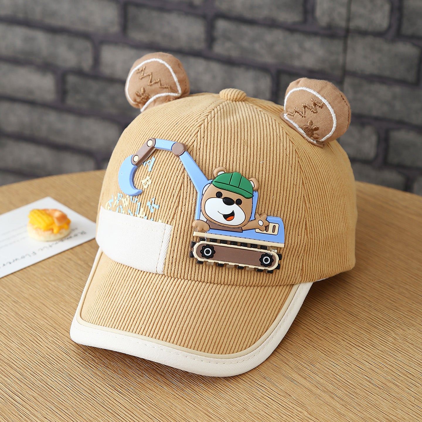 Garçons et filles de dessin animé Bulldozer ours en peluche Oreille Cap de baseball avec fixation Velcro
