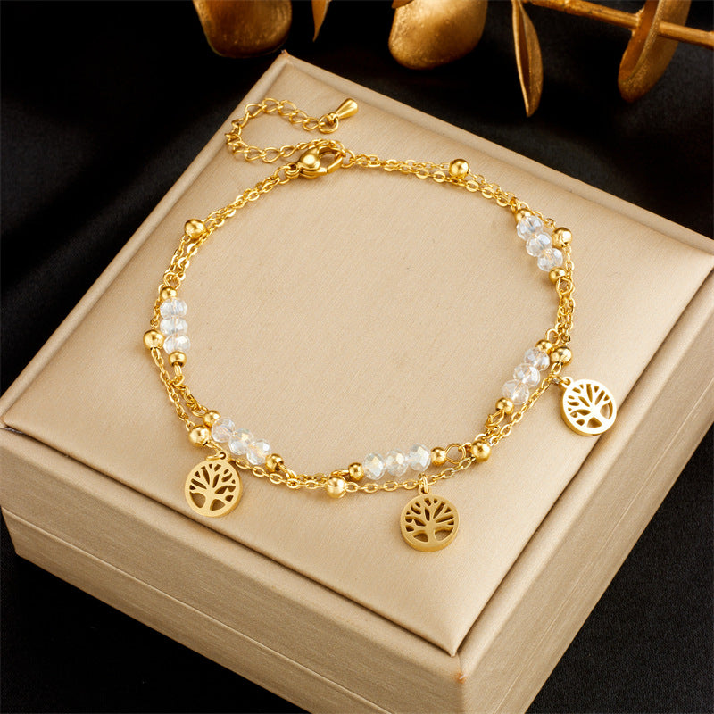 Fashionable Cœur en forme de coquillage blanc arbre de vie papillon femmes Anklet