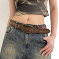 Ceinture en cuir embossée vintage de style américain avec boucle en bronze