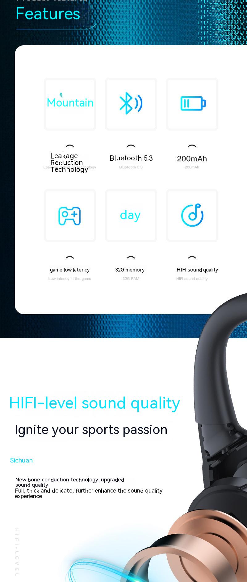 Casque Bluetooth pour la conduction osseuse Petite lampe de nuit à induction Grade 8