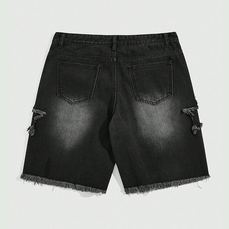 Homme Rétro short denim à cinq points étoilé