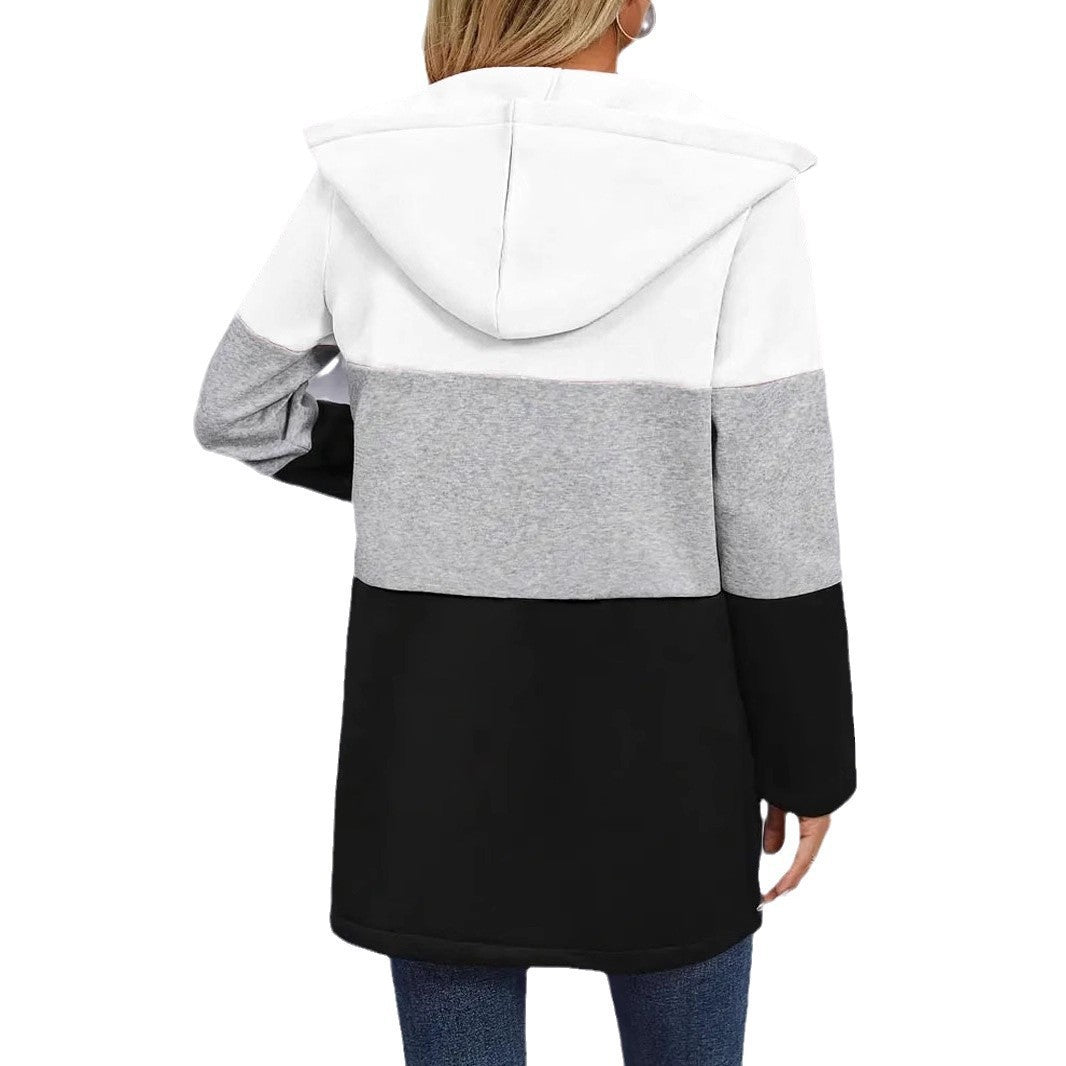 L'automne et l'hiver Vestes Femmes Casual Mode Loose Contrasting Trois Couleurs Splicing Ho
