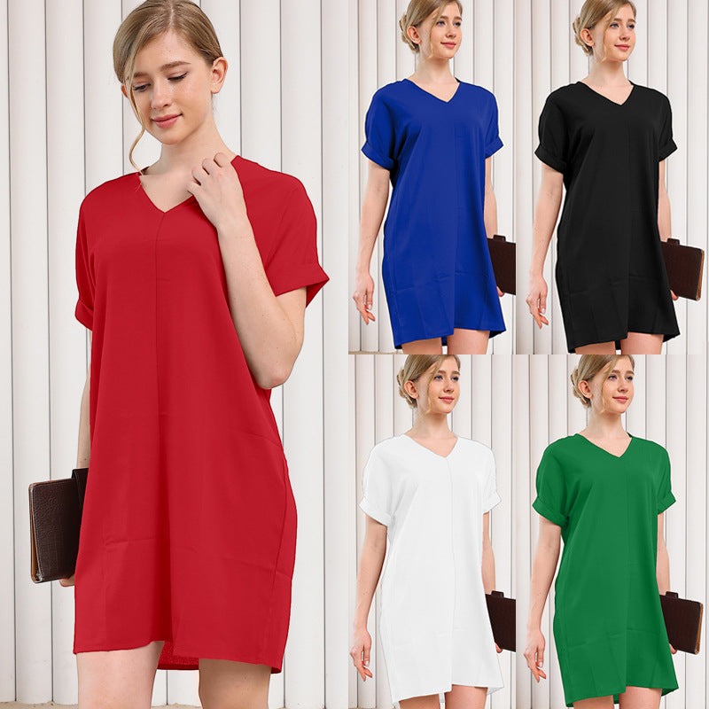 Robe de décoration à manches courtes en col V-n occasionnel