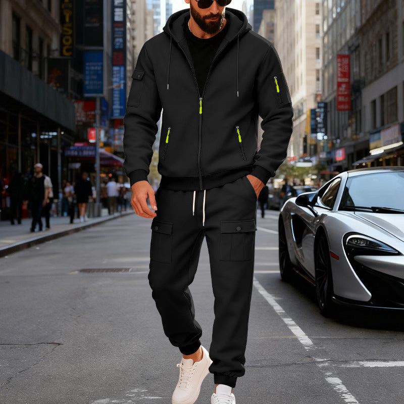 Jogging polaire homme, ensemble sweat à capuche et pantalon coupe ample