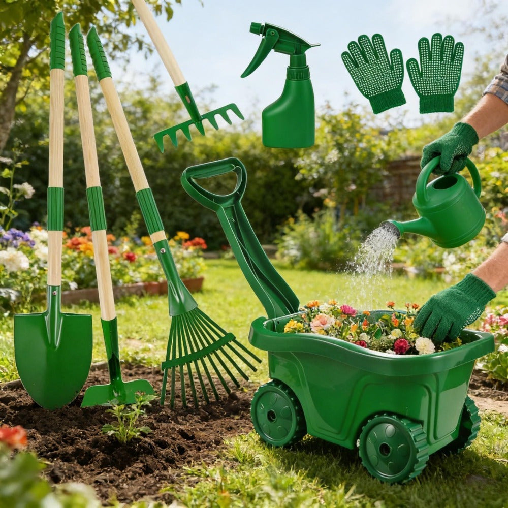 Ensemble d'outils de jardin vert 7 pièces