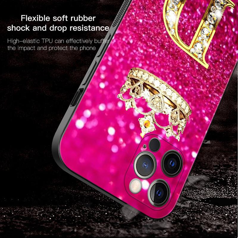 Golden Diamond King Crown Letters Case téléphonique
