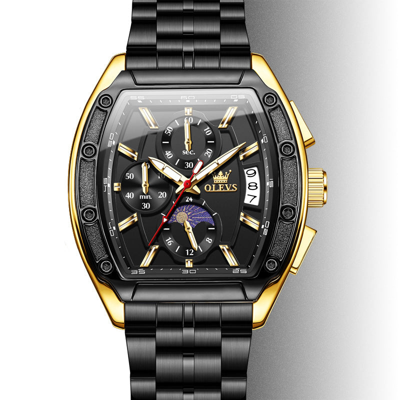 Ceinture en acier Tonneau Quartz Montres Lumineuses Hommes