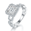 S925 Sterling Silver 2.5ct Asscher Cut Moissanite Ring, D-VVS1 Halo Chain Band, Platinum Plated US Sizes 5-9 GRA Gift Box