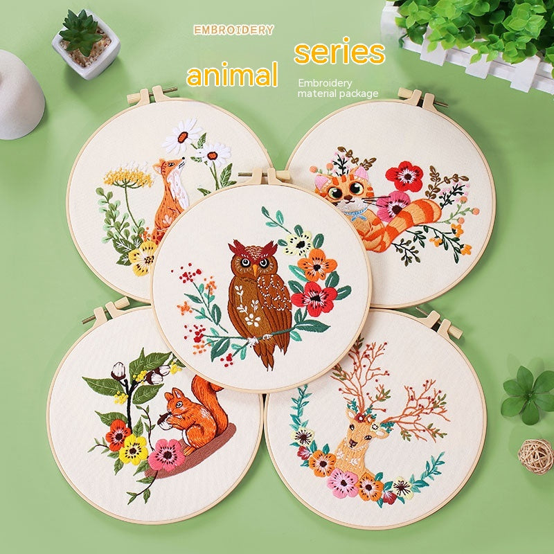 Broderie à la main Matériau de l'emballage écureuil Chouette Fox Elk de chat