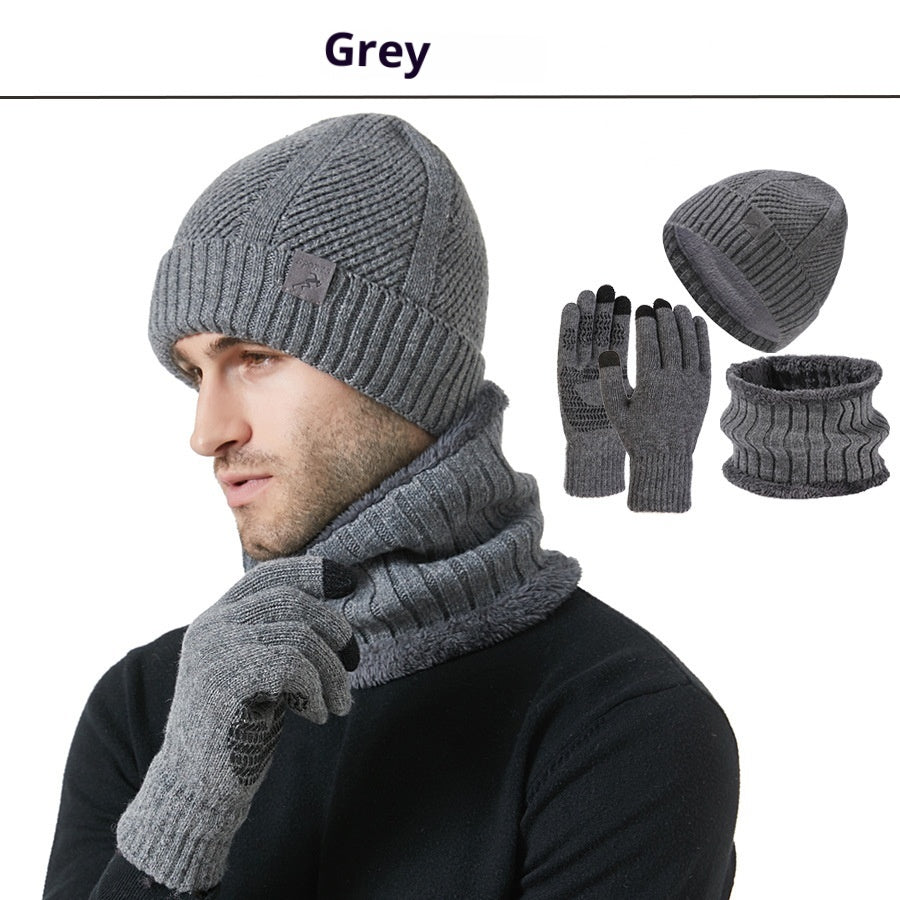 Gants d'écharpe de chapeau homme épais d'hiver Ensemble de trois pièces