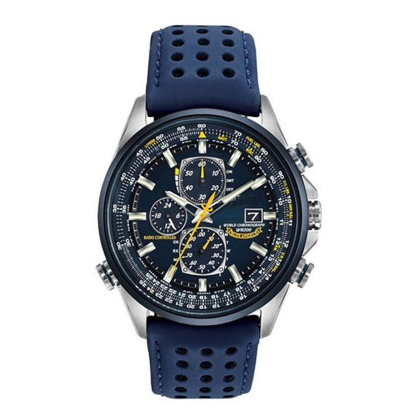 Ceinture en acier pour hommes Quartz en cuir Montre à main Blue Angel