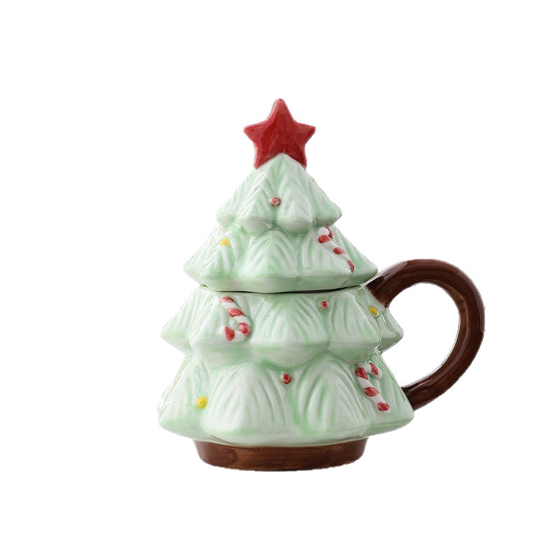 Mug en forme d'arbre de Noël en céramique - Coupe de café festive pour décoration maison et cadeau