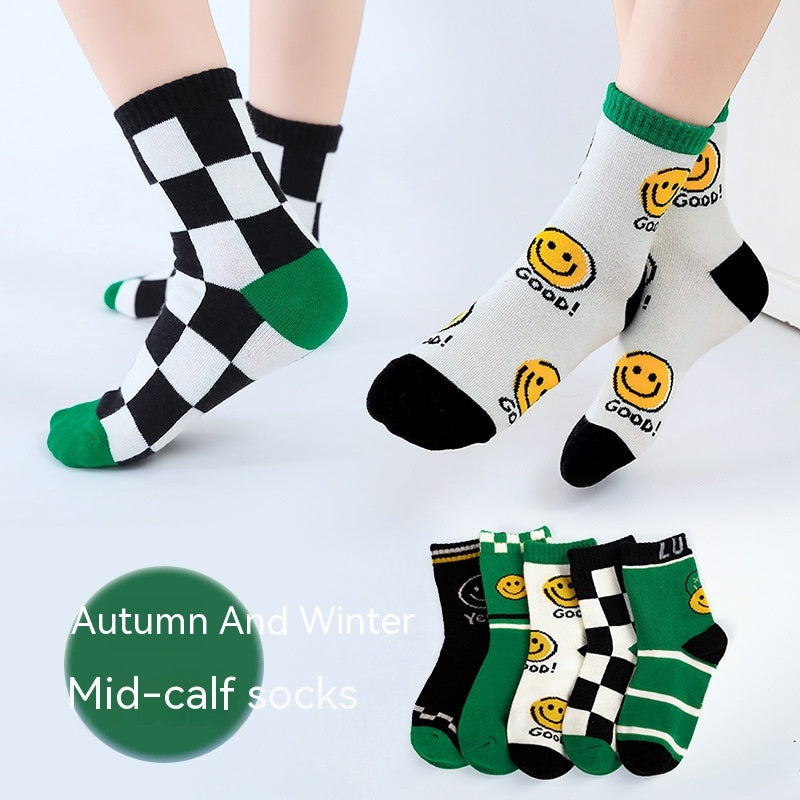 Chaussettes pour enfants Printemps et Automne mince Longueur mi-calf Couleur solide Chaussettes en coton