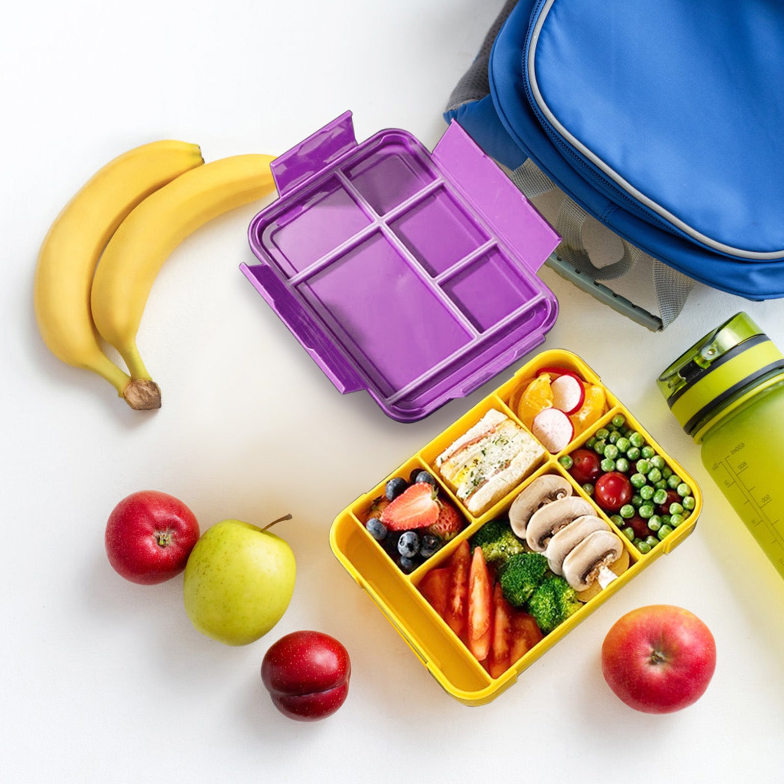 Boîte de rangement avec compartiments – Boîte à déjeuner en violet et jaune – fournitures de fête