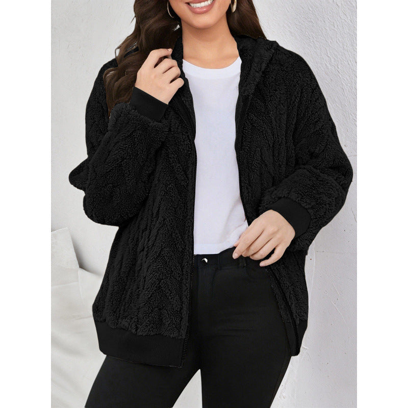 Manteau de cardigan à capuche à capuche Jacquard-Fleece pour femmes