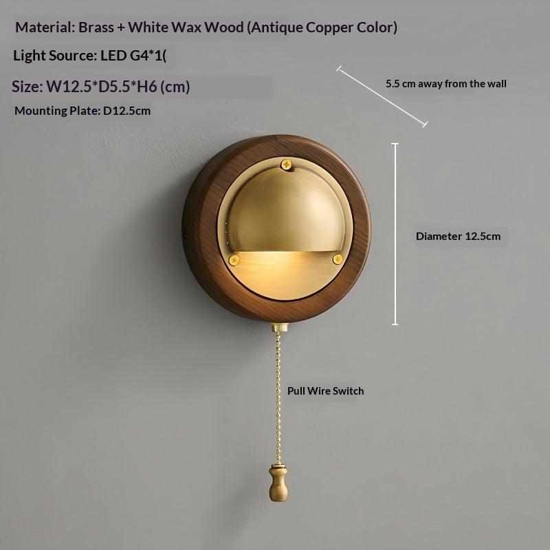 Sconce murale vintage tout-cuivre avec éclairage de couloir d'entrée à chaîne de traction