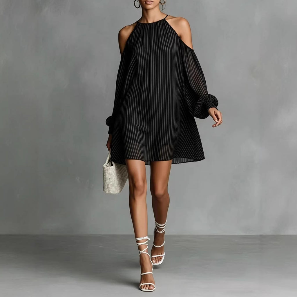 Robe courte à manches longues rayée pour femmes