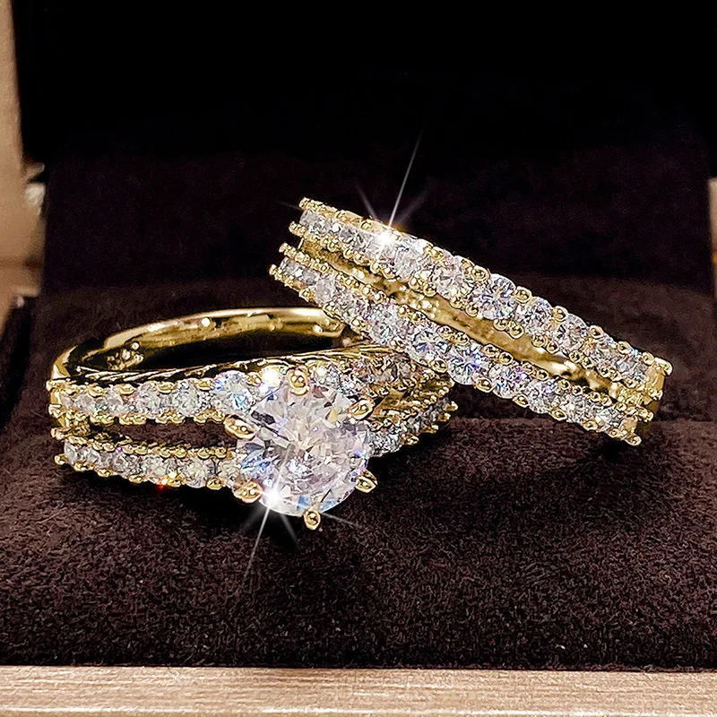 Style Hollow Double-Layer Zircon bague de fiançailles pour les femmes