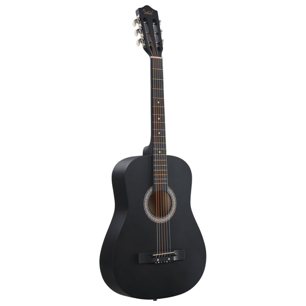 Guitare acoustique ronde noir mat de 38 pouces avec des pics