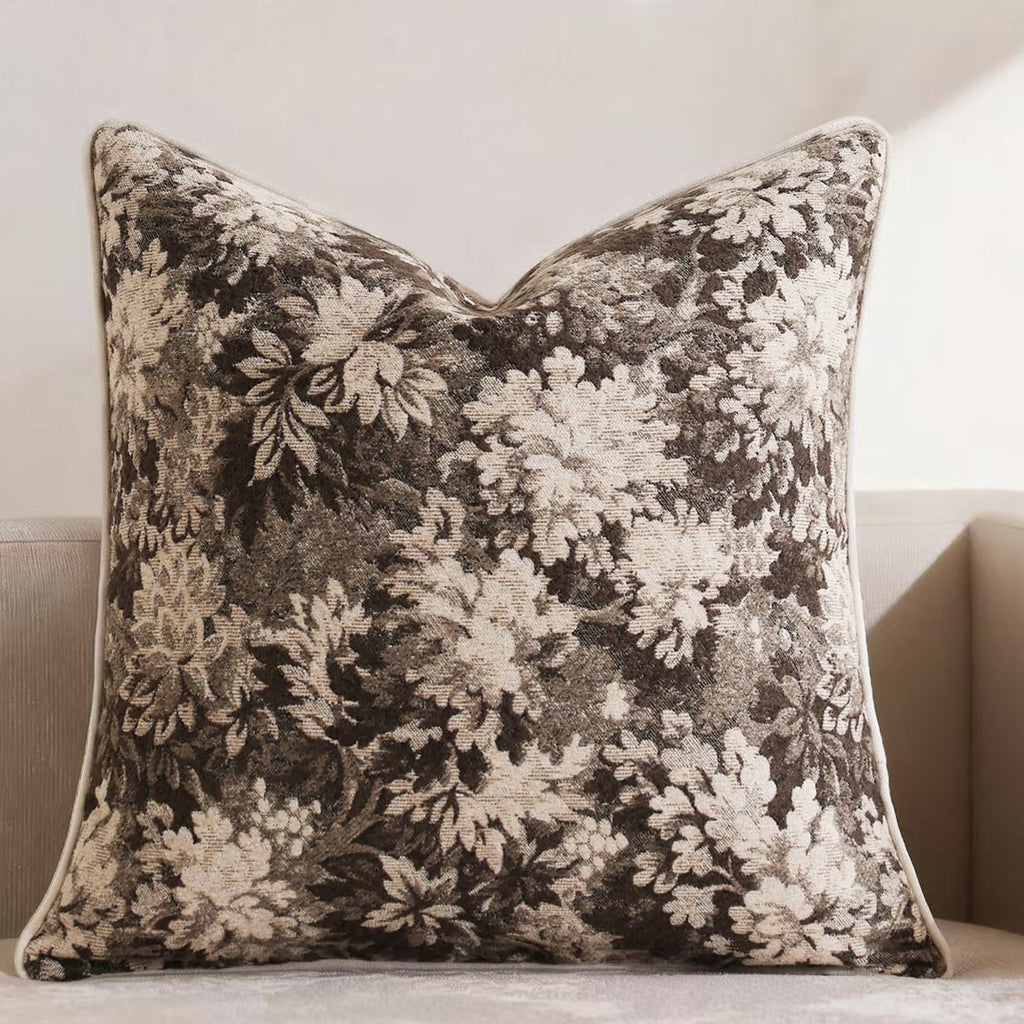 Vieille case d'oreiller en jacquard teinte de fil de couleur florale Chenille