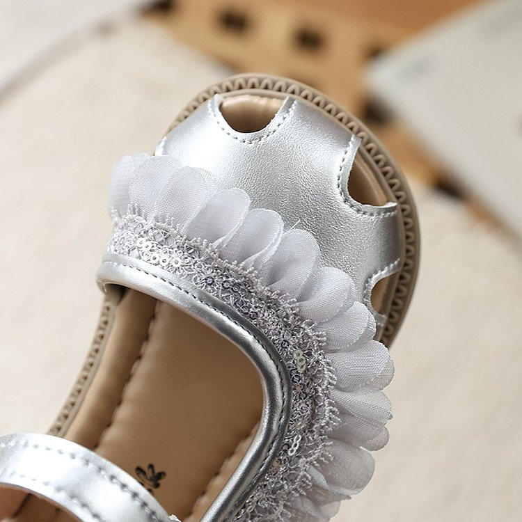 Été Coréenne Style Filles Fermé Toe Hollow Out Sequin Princesse Sandales Soft Sole Beach Sh