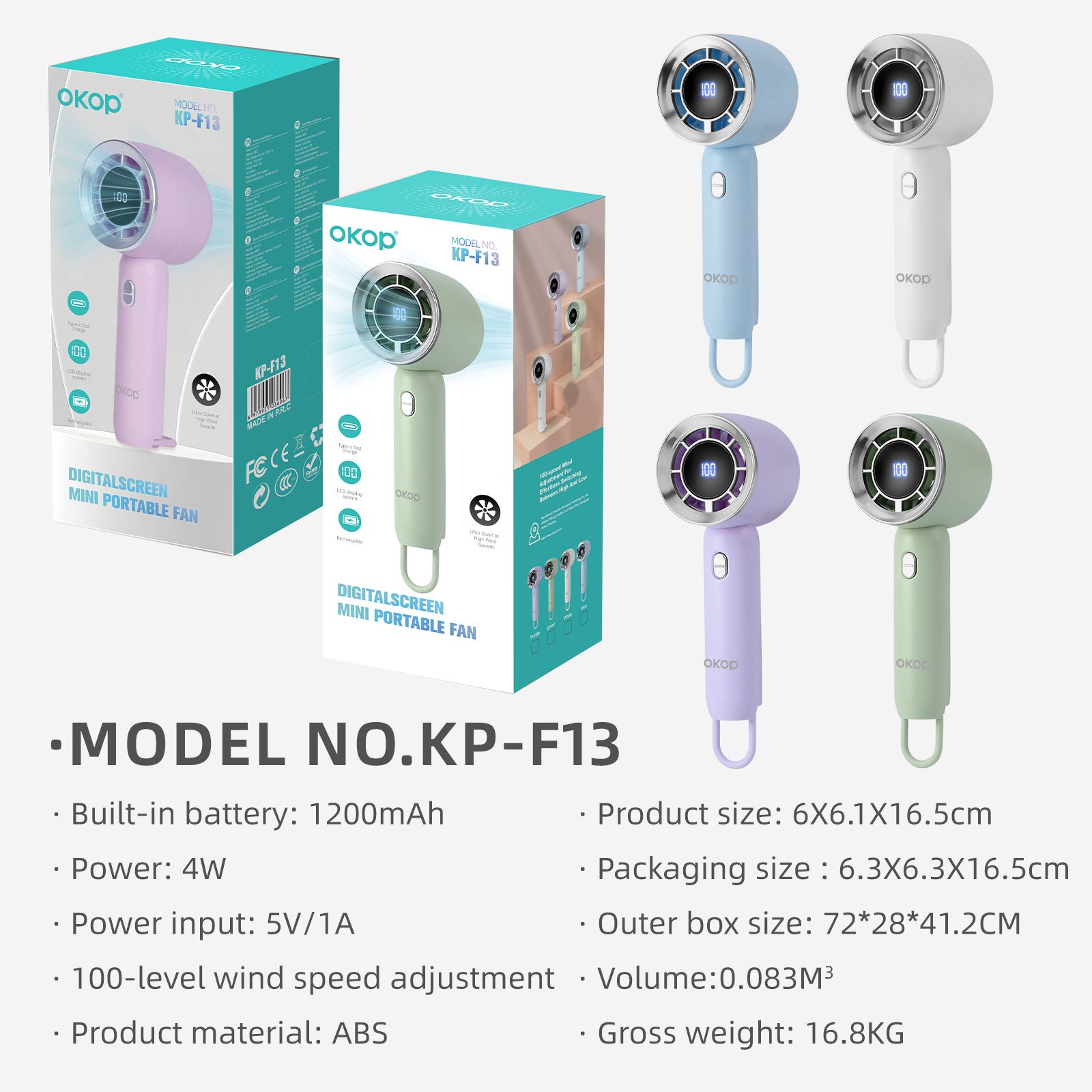 KP-F13 Best-Selling Handheld Mini réglage ventilateur bureau silencieux utilisation longue batterie facteur de vie