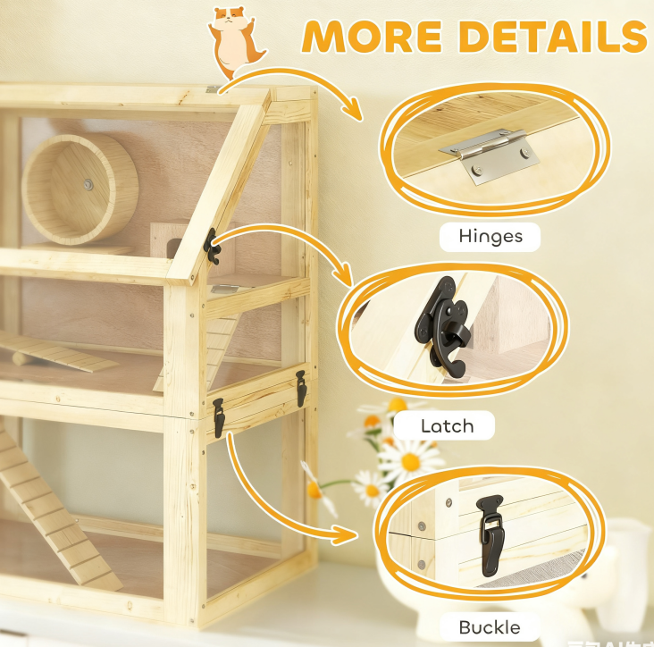 Cage de hamster en bois de 3 niveaux