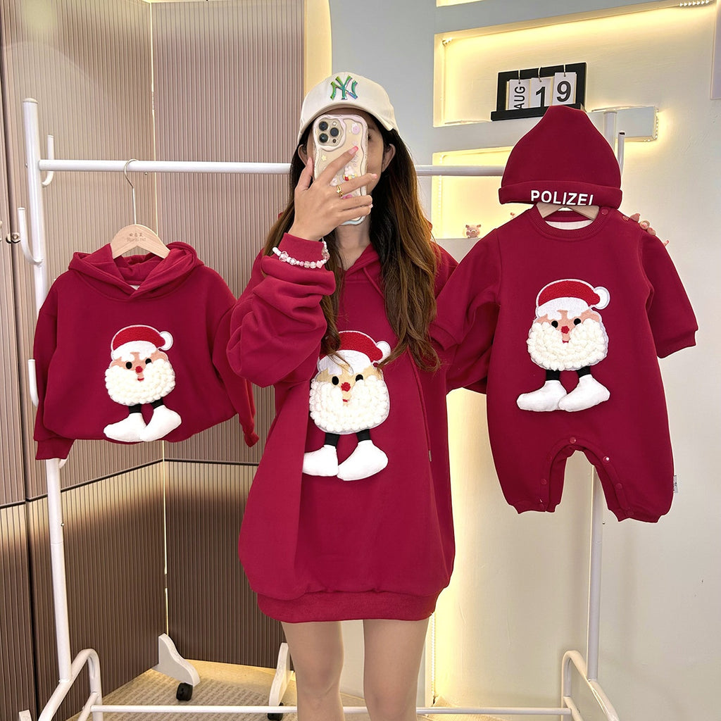 Noel Parent-child Outfits Romper et Hoodie à capuche doublés de polaire