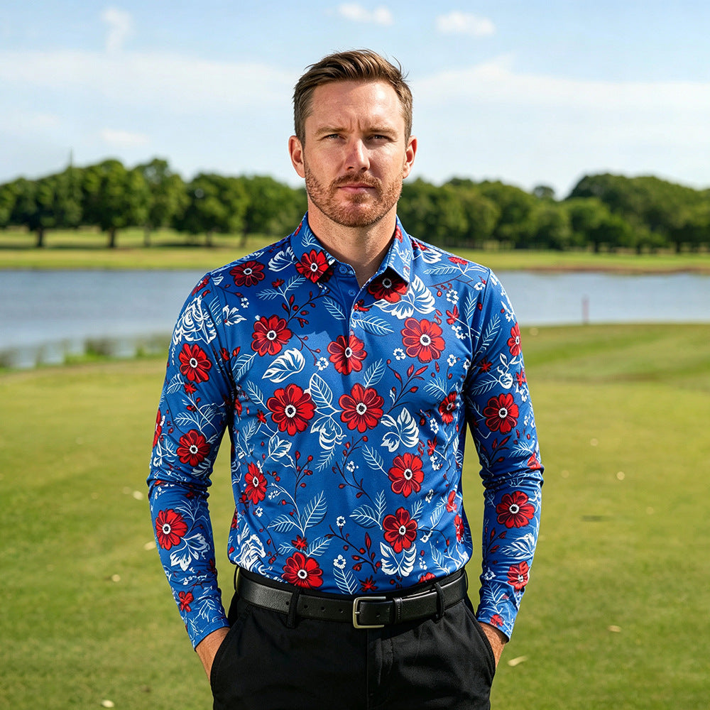 Polo manches longues homme Shirt à séchage rapide et respirant élégant et tendance avec un imprimé