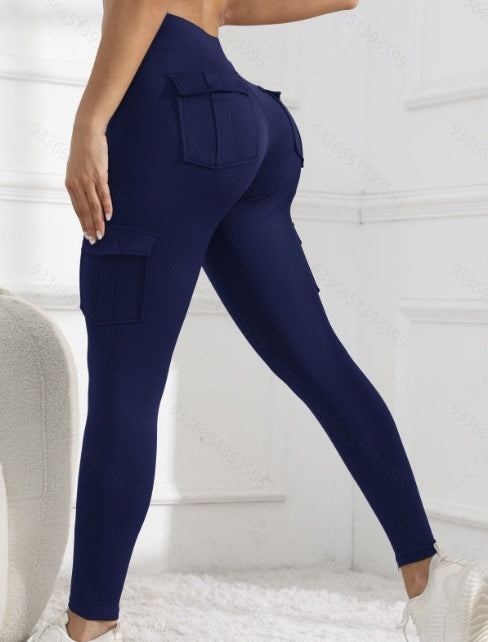 Pantalon de yoga Style populaire avec des poches Sports de plein air Pantalon haute-Waisted Waist-Cinching Mais