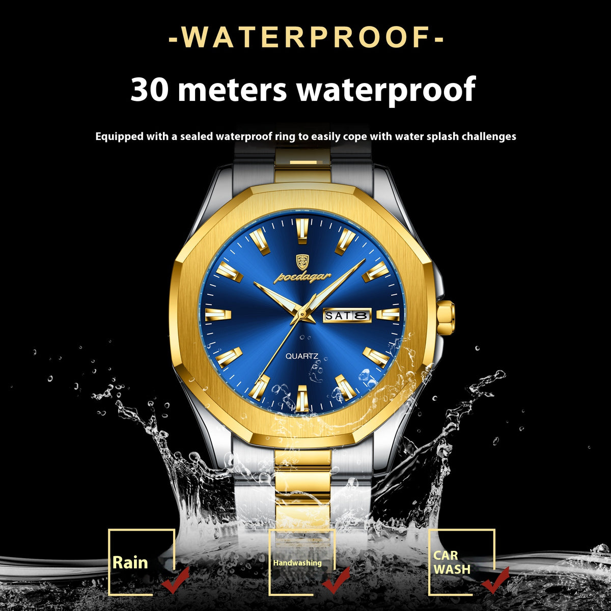 Montre Quartz en acier pour hommes