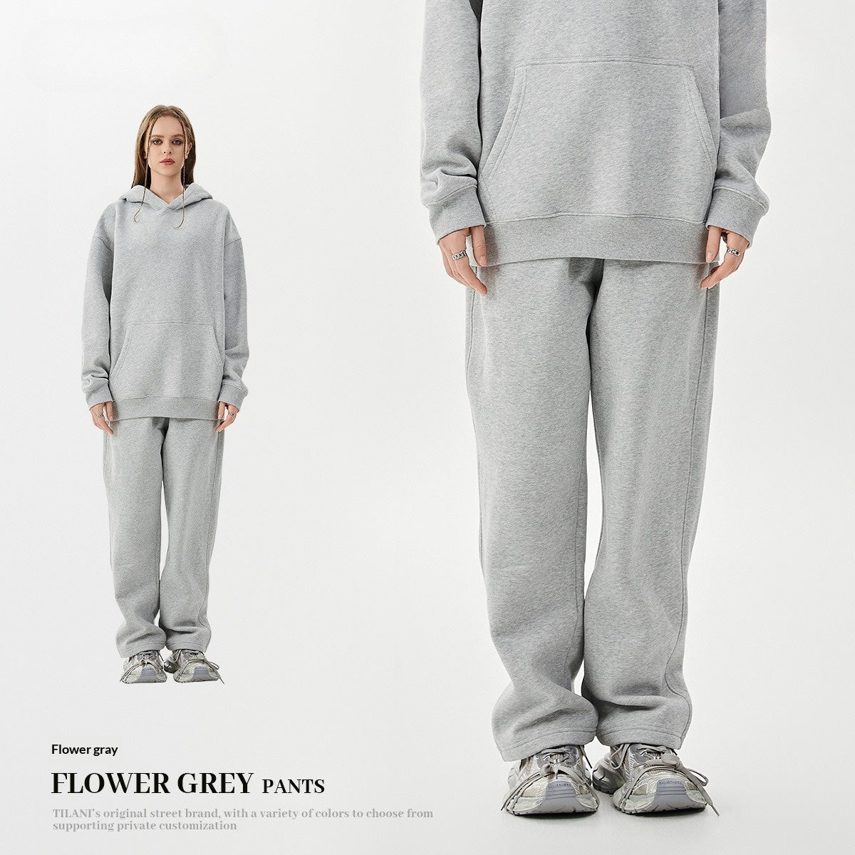 Style américain Trendy Brand Fleece-lined Extra-thick Hoodie and Sweatpants Tracksuit Set