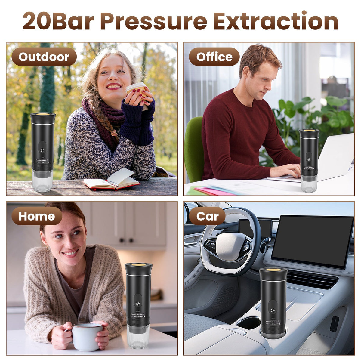 3 En 1 Portable Espresso Machine sans fil journée mère auto-chauffage Cafetière avec 7500mA