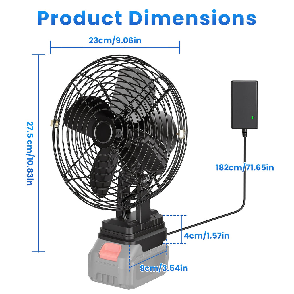 1Pc 9.06 Ventilateur d'emploi portable compatible avec un ventilateur d'atelier sans fil de batterie 21V avec 2 S