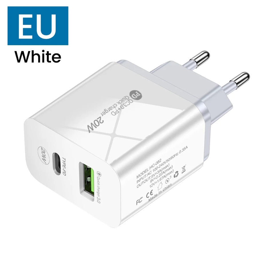 PD12W Chargeur 5V 24A Adaptateur de charge standard européen et américain britannique Type-c