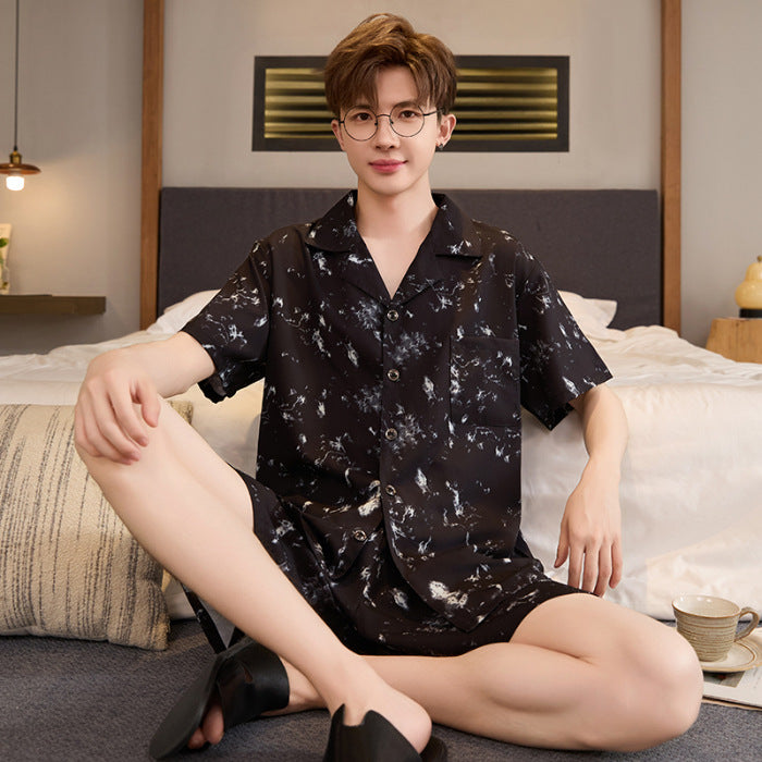 Hommes Summer Cardigan Ice-silk Manches courtes Top et shorts
