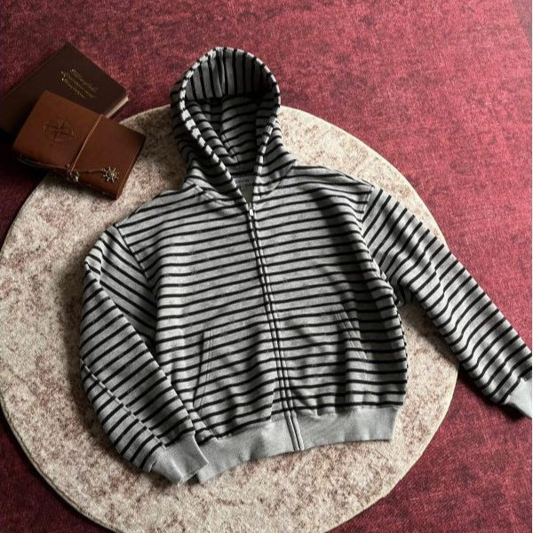 Style américain Vintage Étoile-imprimé rayé Cardigan Hoodie Hommes Veste