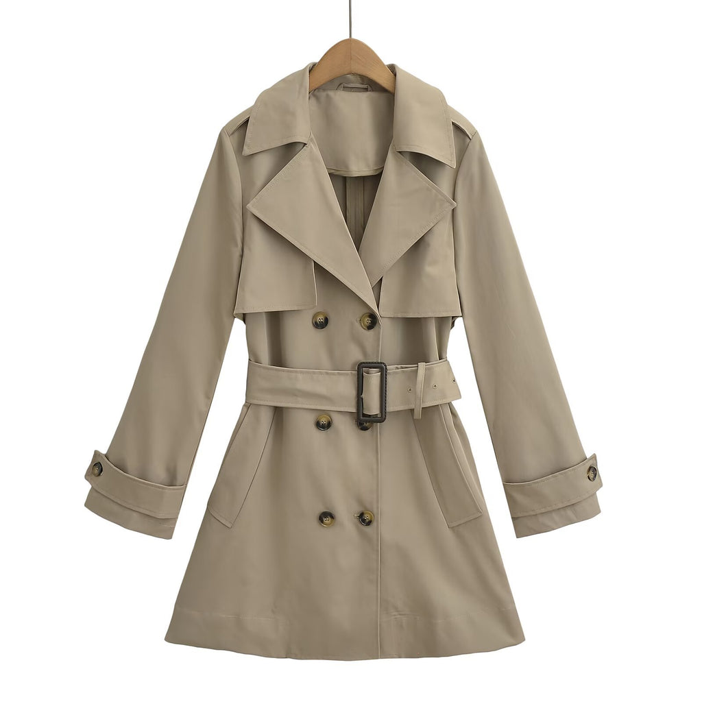 Manteau de trench longue ceinture à manches doubles pour femmes