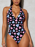 Femmes Halter Deep V Une pièce maillot de bain