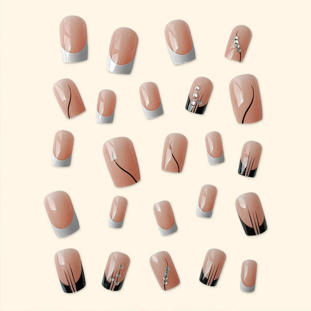 Améliorez votre style 24 pièces long carré pièces de ongles artificiels avec des bandes françaises élégantes