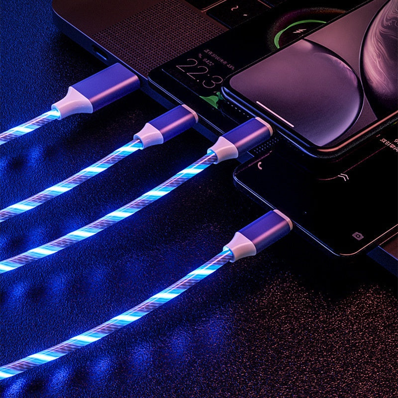 RGB Colorful One-to-Three Streamer 66W Data Cable