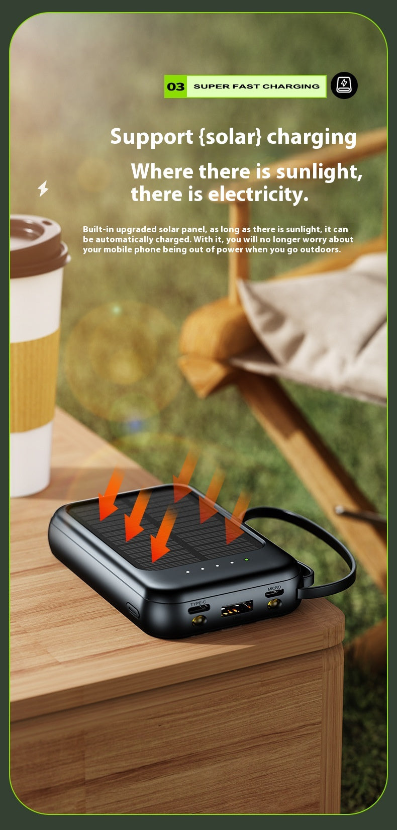 Unité de recharge solaire avec câble Camping Portable Grande Capacité Alimentation Mobile