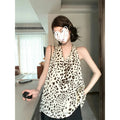 Sexy Alluring Leopard-print Col V Sans manches Halter Top