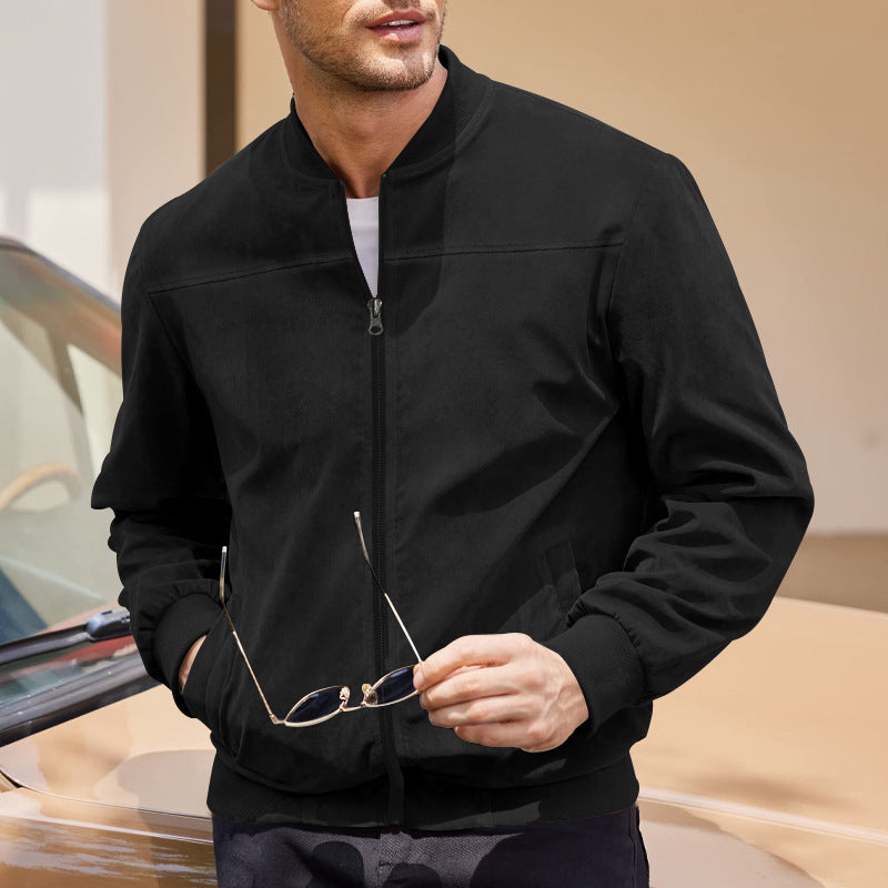 Arrivée des hommes Suede Fleece Zip Up Stand Collar Veste