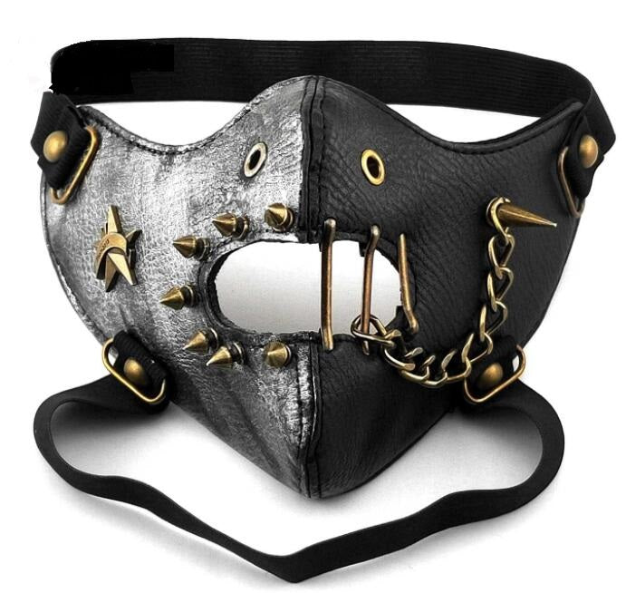Crâne cuir d'équitation noir demi visage masque