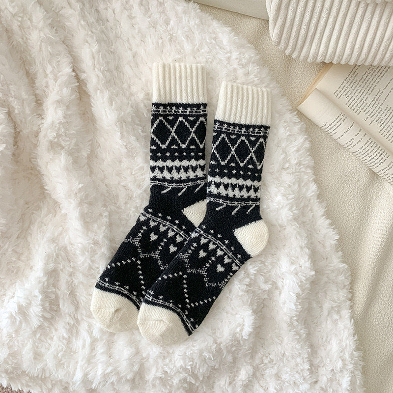 Chaussettes en cachemire chaude d'hiver Lignées de polaires Épaisseur Longueur mi-calf Chaussettes