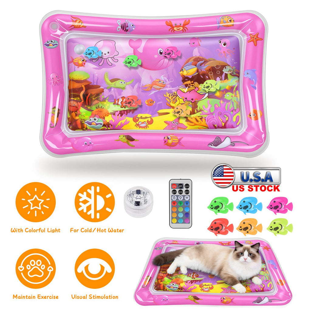 Mat d'eau chat interactif de jeu sensoriel avec des jouets flottants de poisson LED couleur changeant ligh