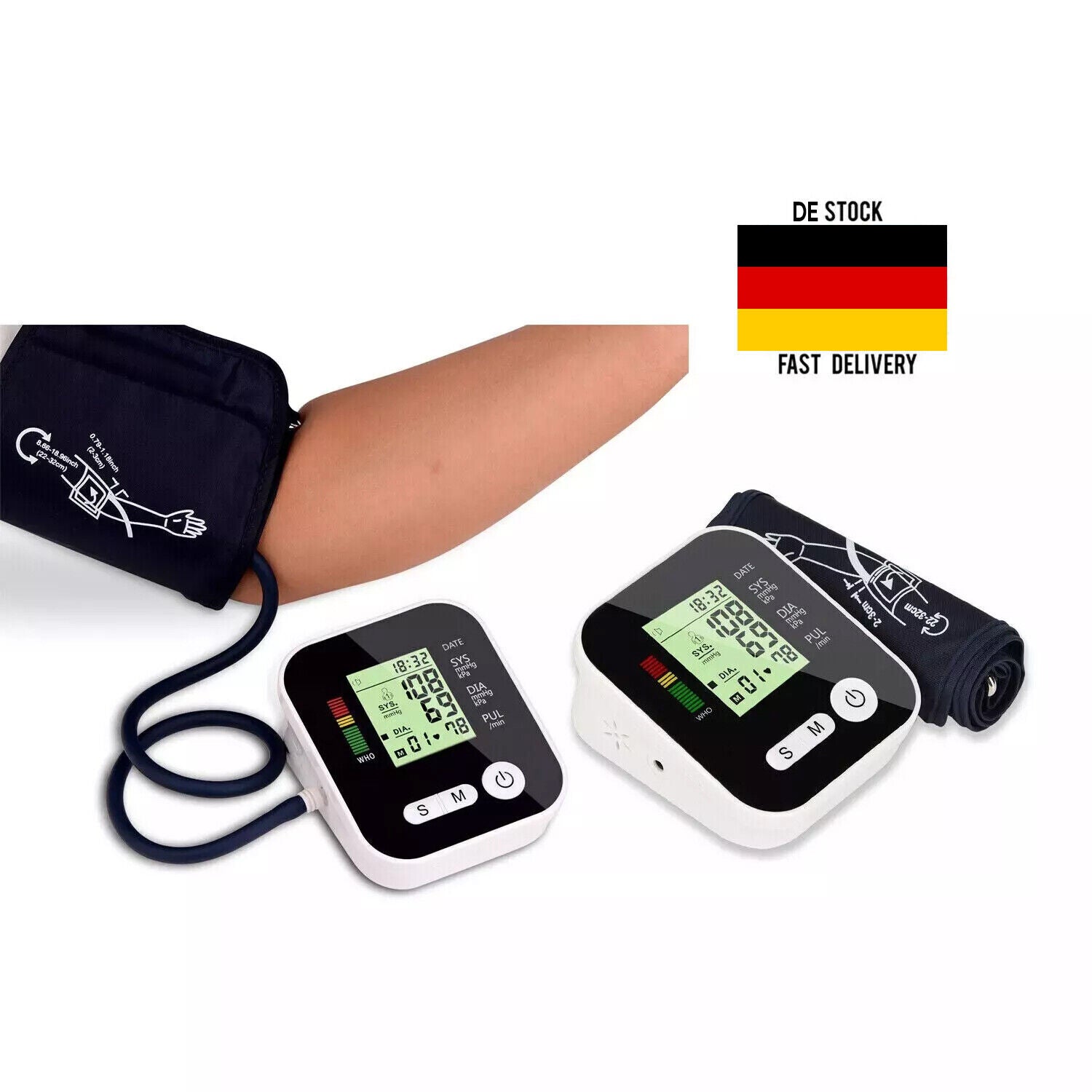 Moniteur de pression artérielle numérique Moniteur de pression artérielle à haut bras à écran LCD Taux cardiaque automatique M