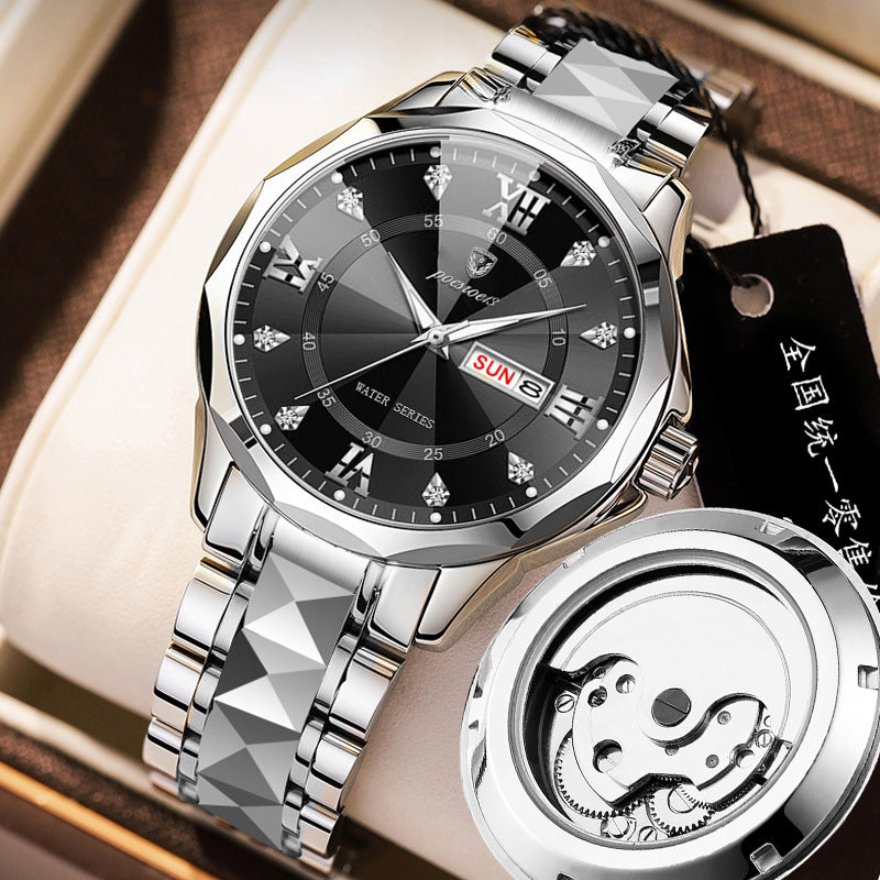 Montre à dos transparent de squelette mécanique pour hommes